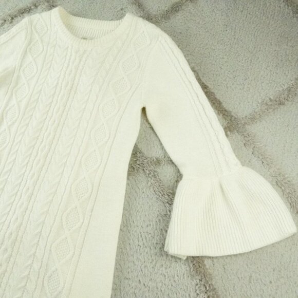 Eliza J Knit Sweater Dress Womens Large White Bell Sleeve Nordic Scandinavian - Picture 2 of 13